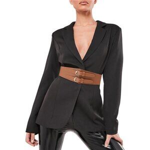 Wide Elastic Cinch Belt – Vintage PU Leather Waist Belt with Embossed Buckle